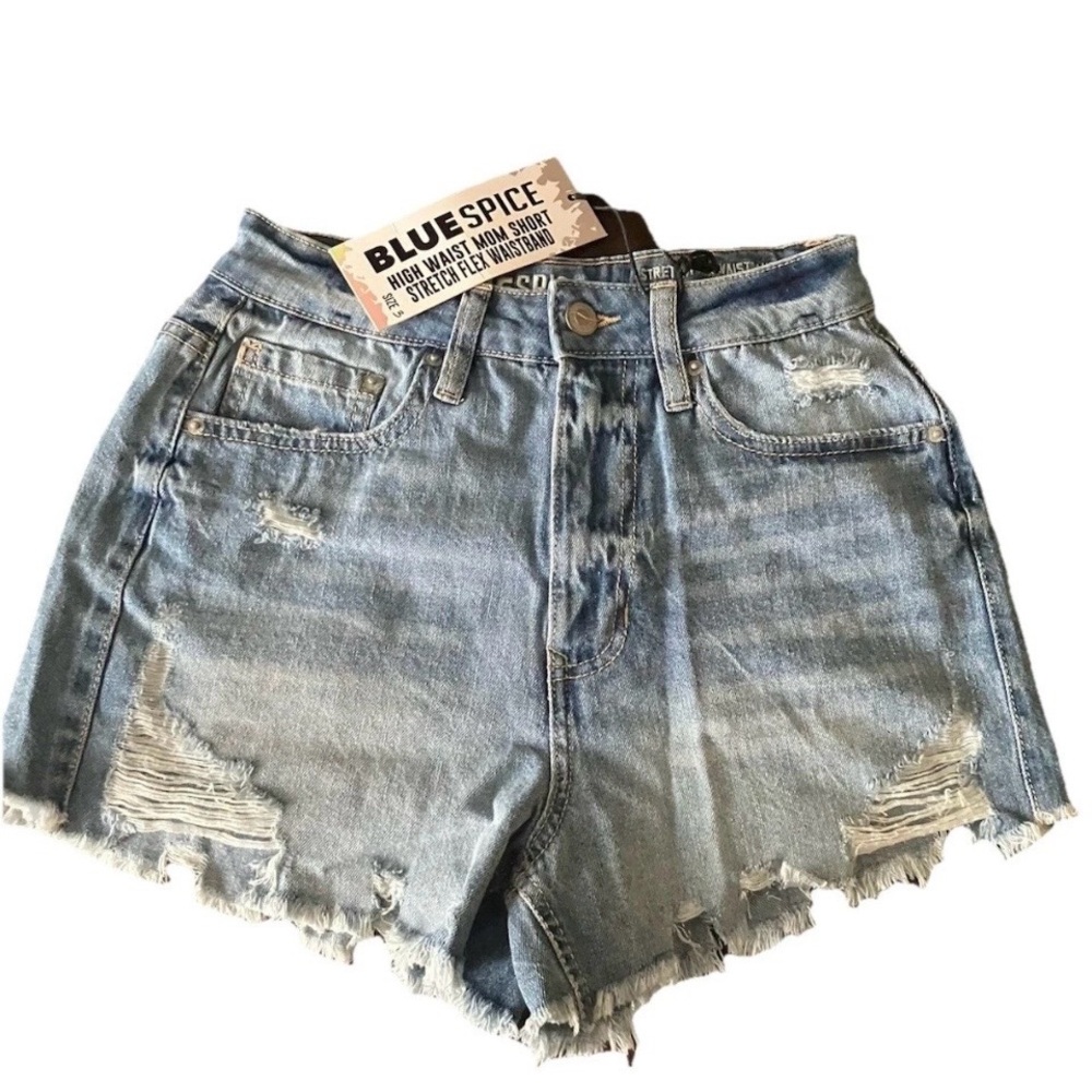 Blue Spice Junior's Hight Waist Cut- Off Distressed Blue Denim Shorts Size 3 NWT
